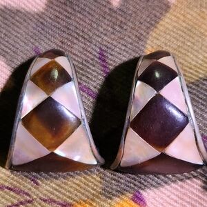 VALENTINO Garavani ♦️Harlequin♦ *VTG RARE* Mother of Pearl inlay Silver Clippies